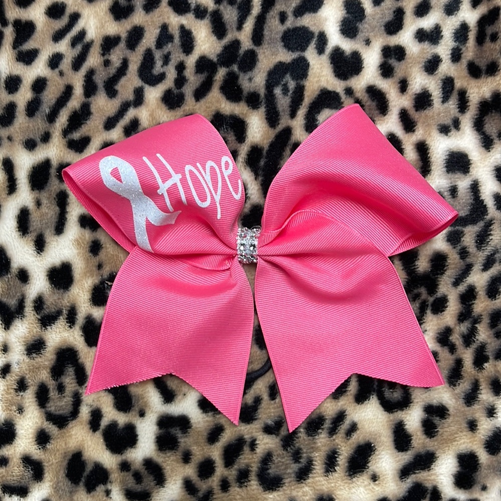 Pink breast cancer awareness cheer bow